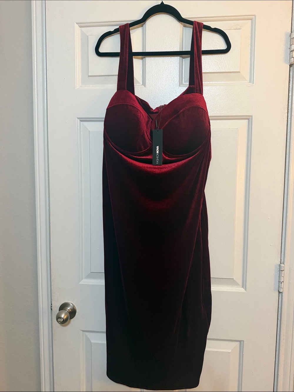 Fashion Nova Wine Velvet Midi Bustier Dress